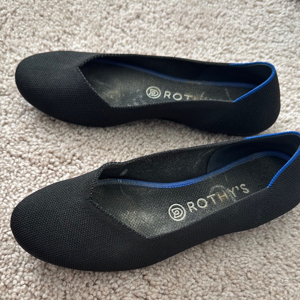 Rothy's Women's Black and Blue Detailed Flats - Size 8.5